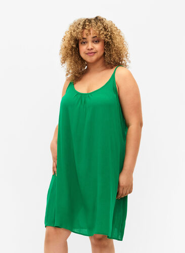 Ensfarget kjole i viskose med stropper, Jolly Green, Model image number 2