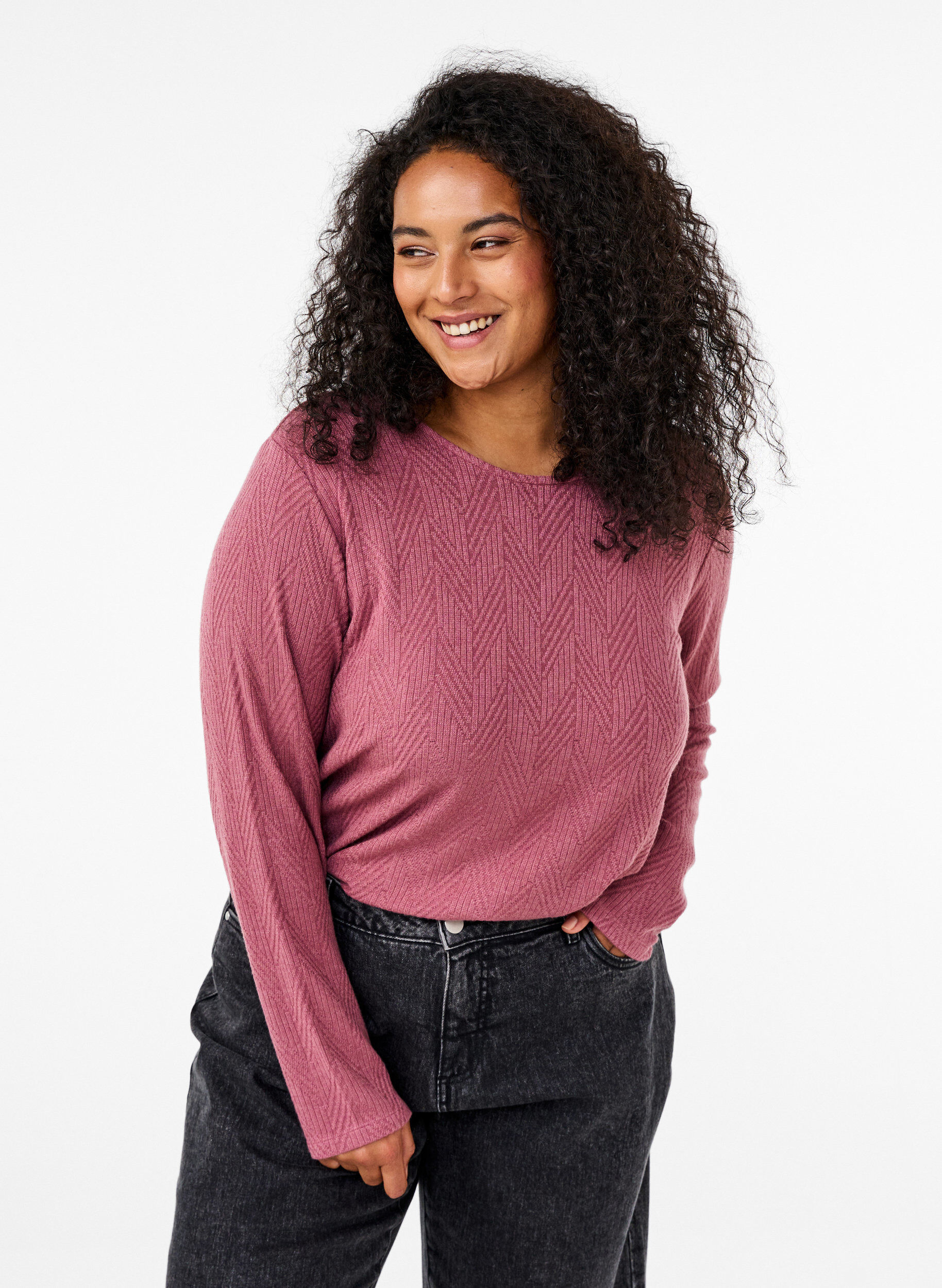 M&oslash;nstret bluse med lange ermer, Brun, Model