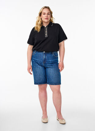 Zizzi Kortermet poloskjorte, Svart, Model image number 1