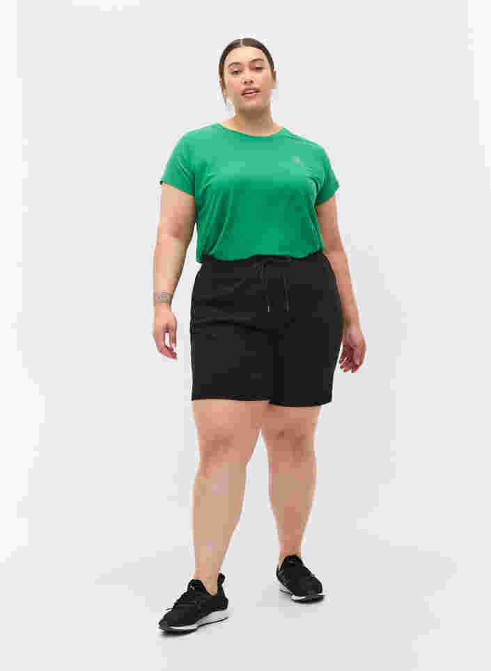 Løse shorts med en ribbet struktur, Black, Model image number 3
