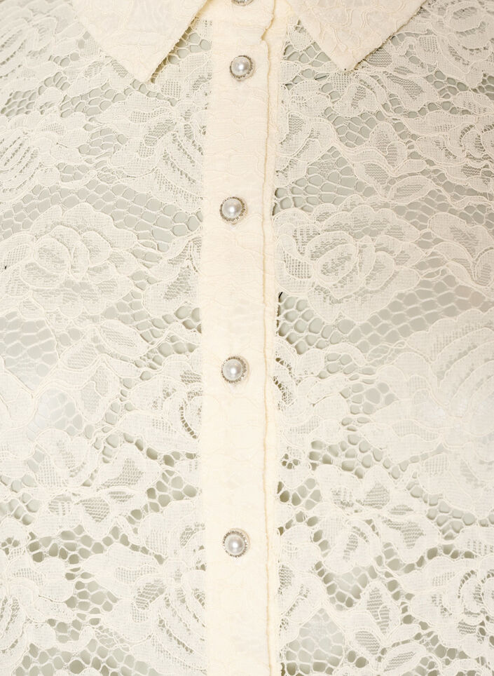 Skjorte i blonder med perleknapper, Vanilje, Packshot image number 2