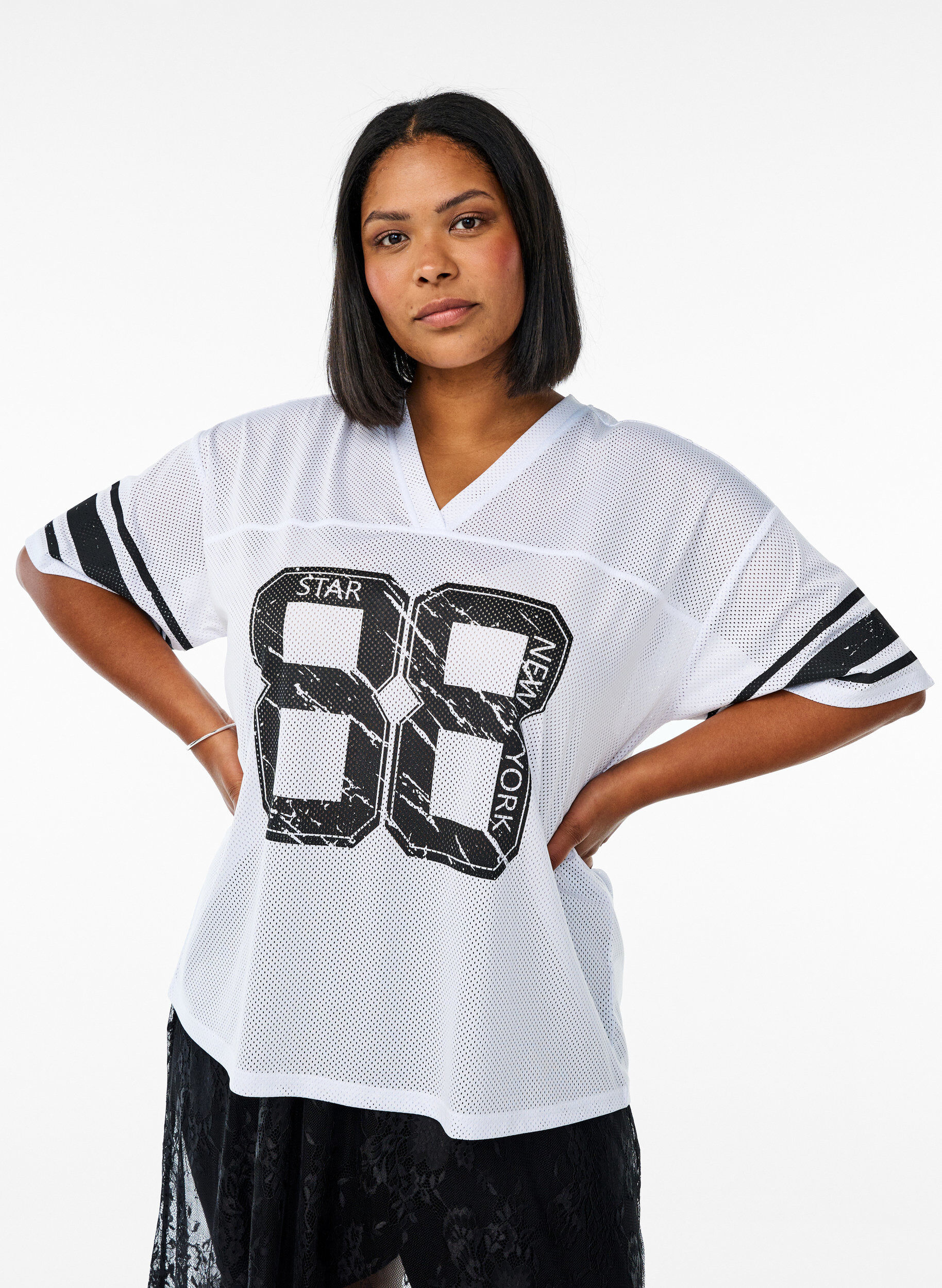 Zizzi Sporty T-skjorte med fronttrykk, White, Model image number 0