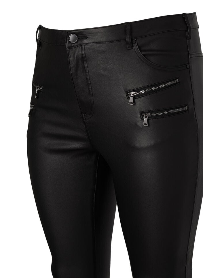 Coated Amy jeans med glidelåsdetaljer , Svart, Packshot image number 3