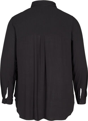 Viskoseskjorte med lommer på brystet, Black, Packshot image number 1