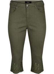 Knebukser med høy midje og engelsk broderi, Dusty Olive