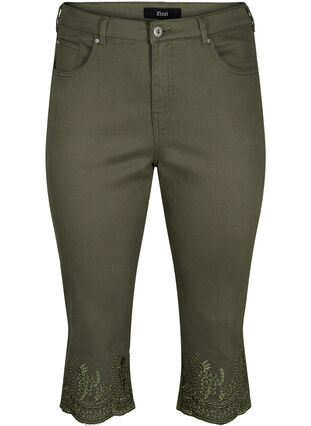 Zizzi Knebukser med høy midje og engelsk broderi, Dusty Olive, Packshot image number 0