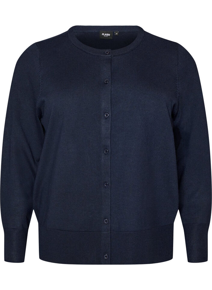 Finstrikket cardigan med rund hals, Bl&aring;, Packshot image number 0