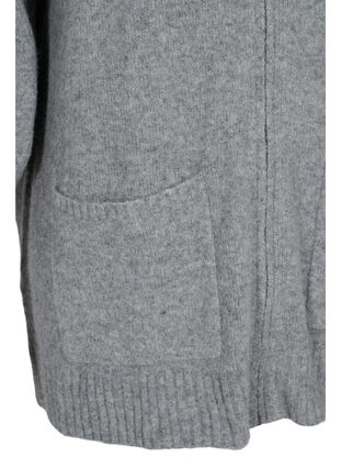Zizzi Lang strikket cardigan med glidelås og lommer, Medium Grey Melange, Packshot image number 3