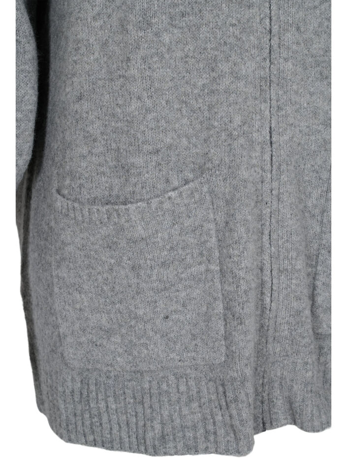 Lang strikket cardigan med glidelås og lommer, Medium Grey Melange, Packshot image number 3
