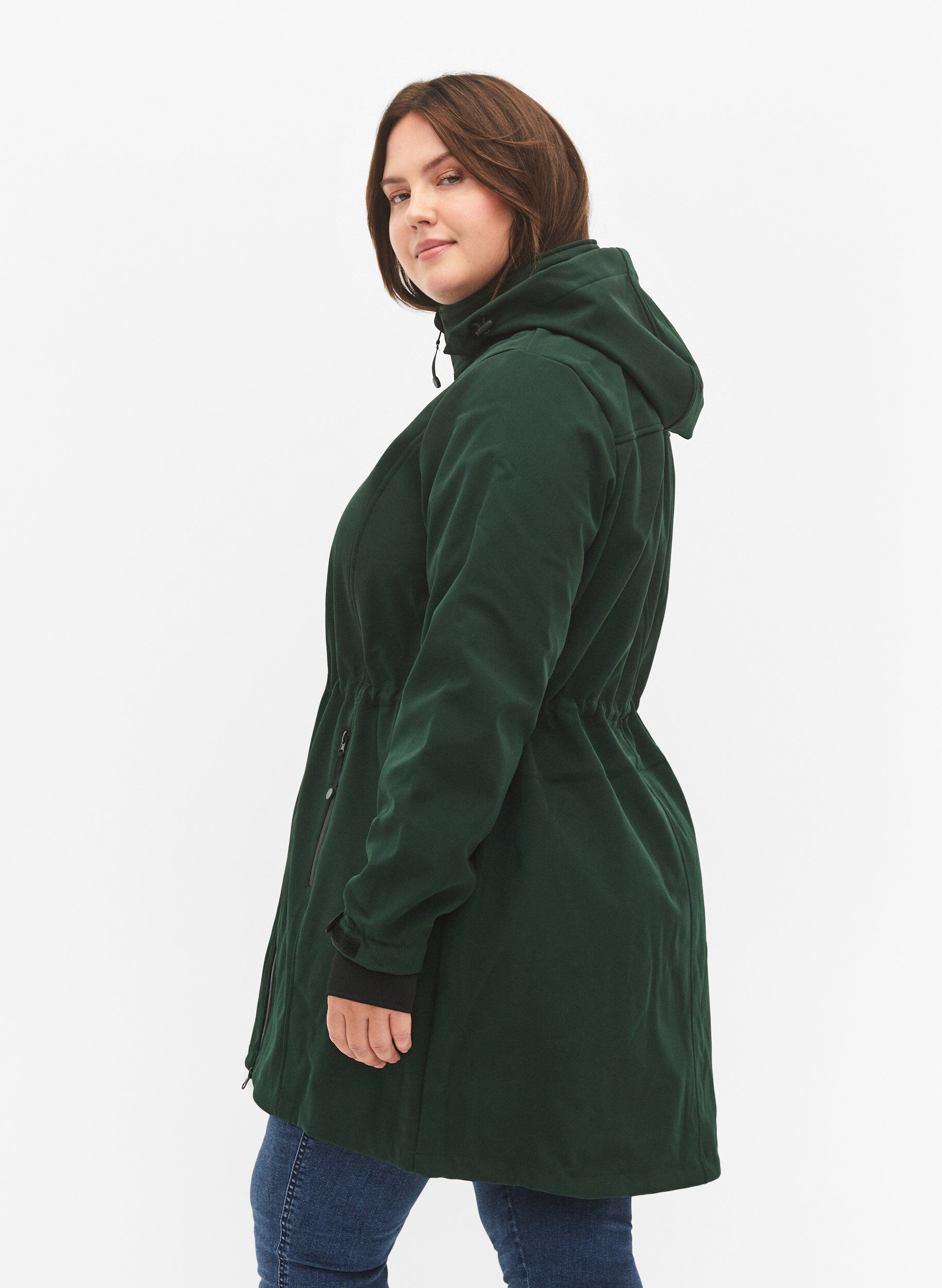 ZizziSoftshelljakke med avtagbar hette, Gr&oslash;nn, Model image number 2