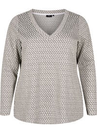 Bluse med mønstret tekstur og glittertråd, Grå Bluse med mønstret tekstur og glittertråd