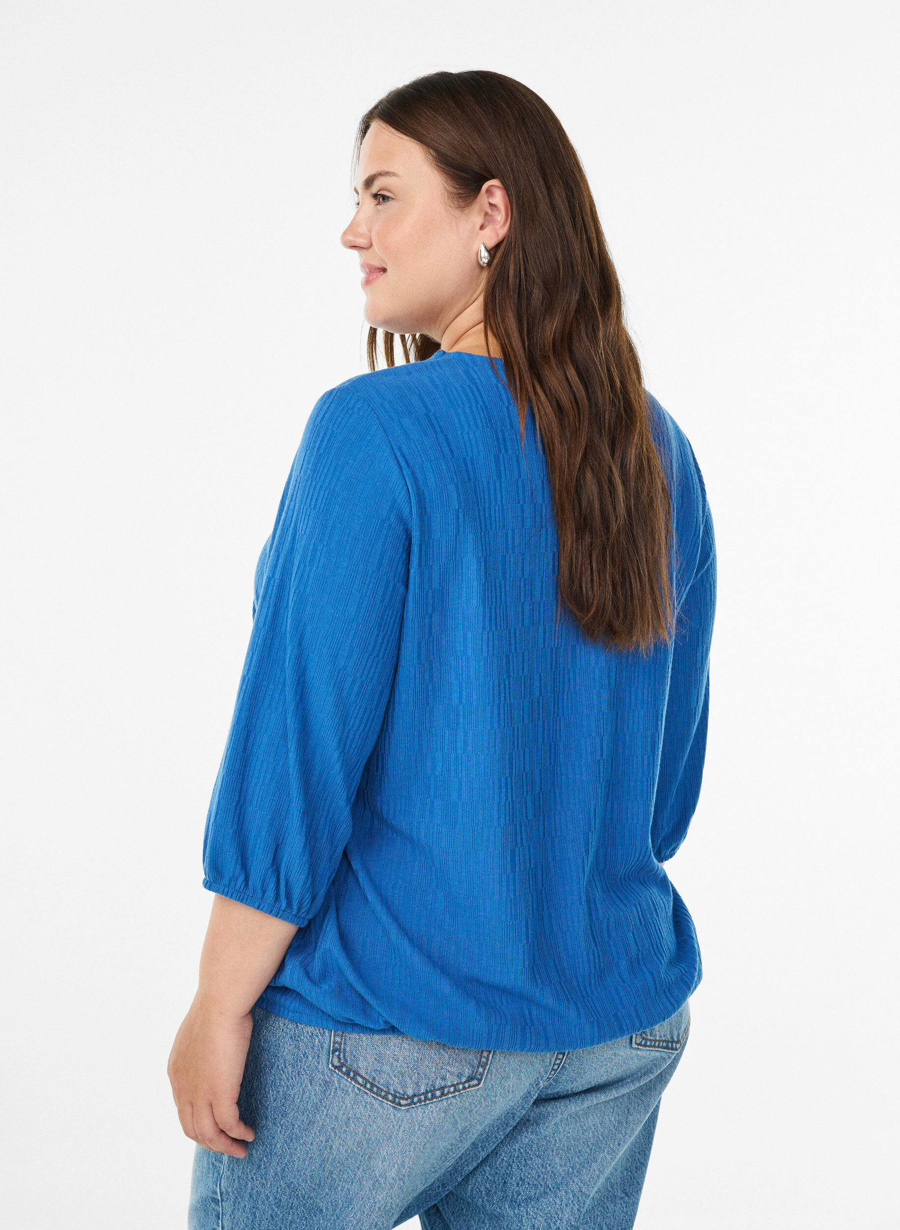 ZizziBluse med tekstur og 3/4 ermer, Bl&aring;, Model image number 2