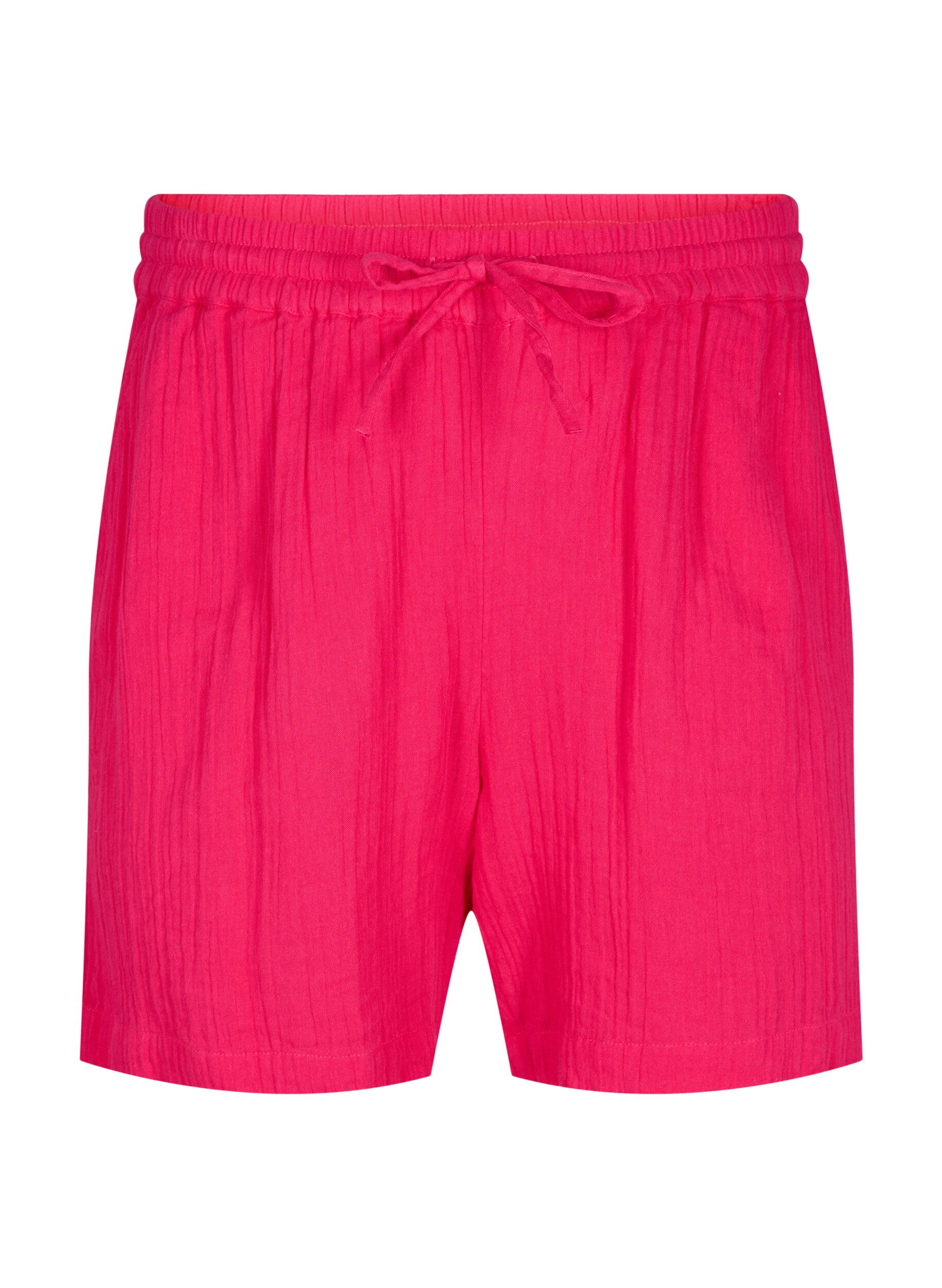 Zizzi Shorts i bomullsmusselin med lommer, Bright Rose, Packshot image number 0