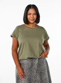 Kortermet T-skjorte i bomullsblanding, Grønn Kortermet T-skjorte i bomullsblanding, Grønn, Model
