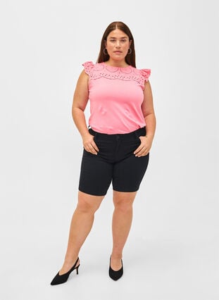 T-skjorte i økologisk bomull med engelske blonder, Strawberry Pink , Model image number 2