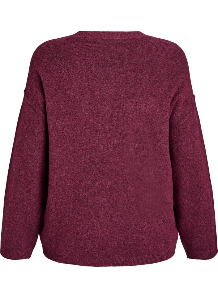L&oslash;s strikkegenser med markante s&oslash;mmer, M&oslash;rk Bordeaux, Packshot image number 1