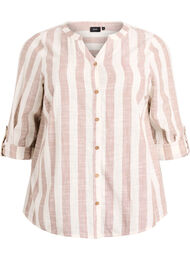 Bluse i bomull med V-hals, Beige