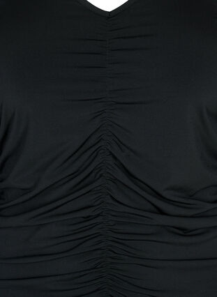 Bluse med v-hals og drapering, Black, Packshot image number 2