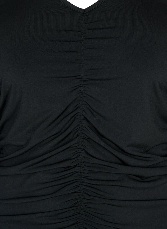 Bluse med v-hals og drapering, Black, Packshot image number 2