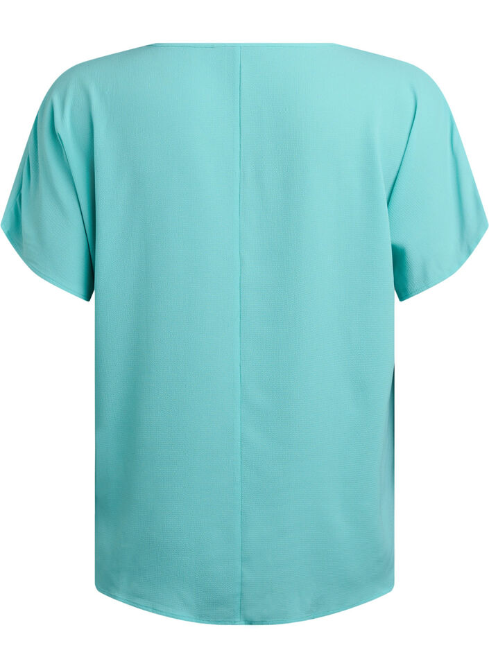 Bluse med korte ermer og rund hals, Bl&aring;, Packshot image number 1