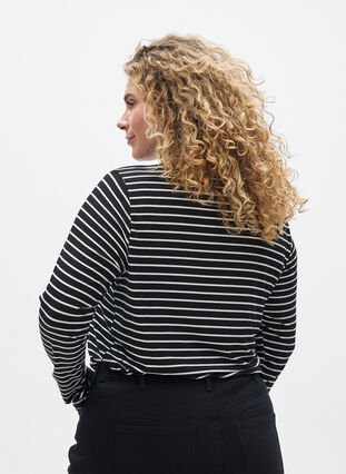 Zizzi Langermet stripete bluse, B. W. w. Black , Model image number 1