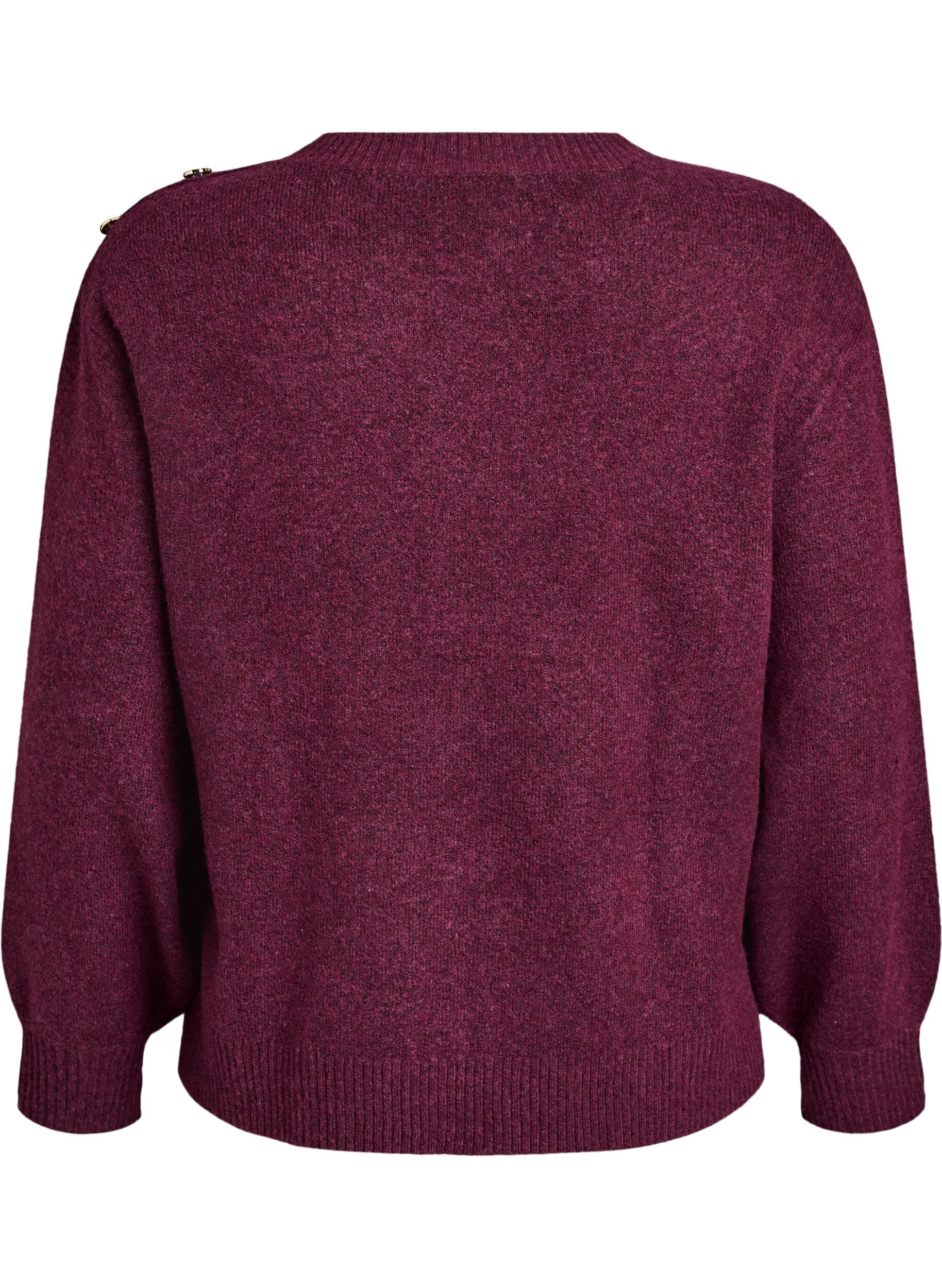 ZizziStrikket bluse med knappdetalj, M&oslash;rk Bordeaux, Packshot image number 1
