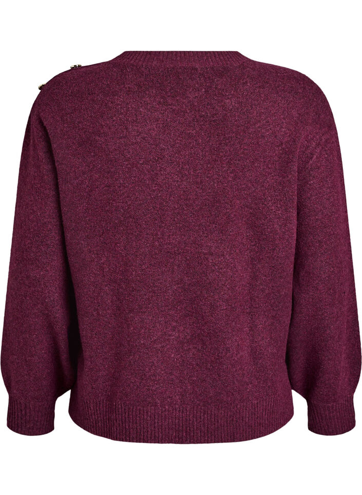 Strikket bluse med knappdetalj, M&oslash;rk Bordeaux, Packshot image number 1