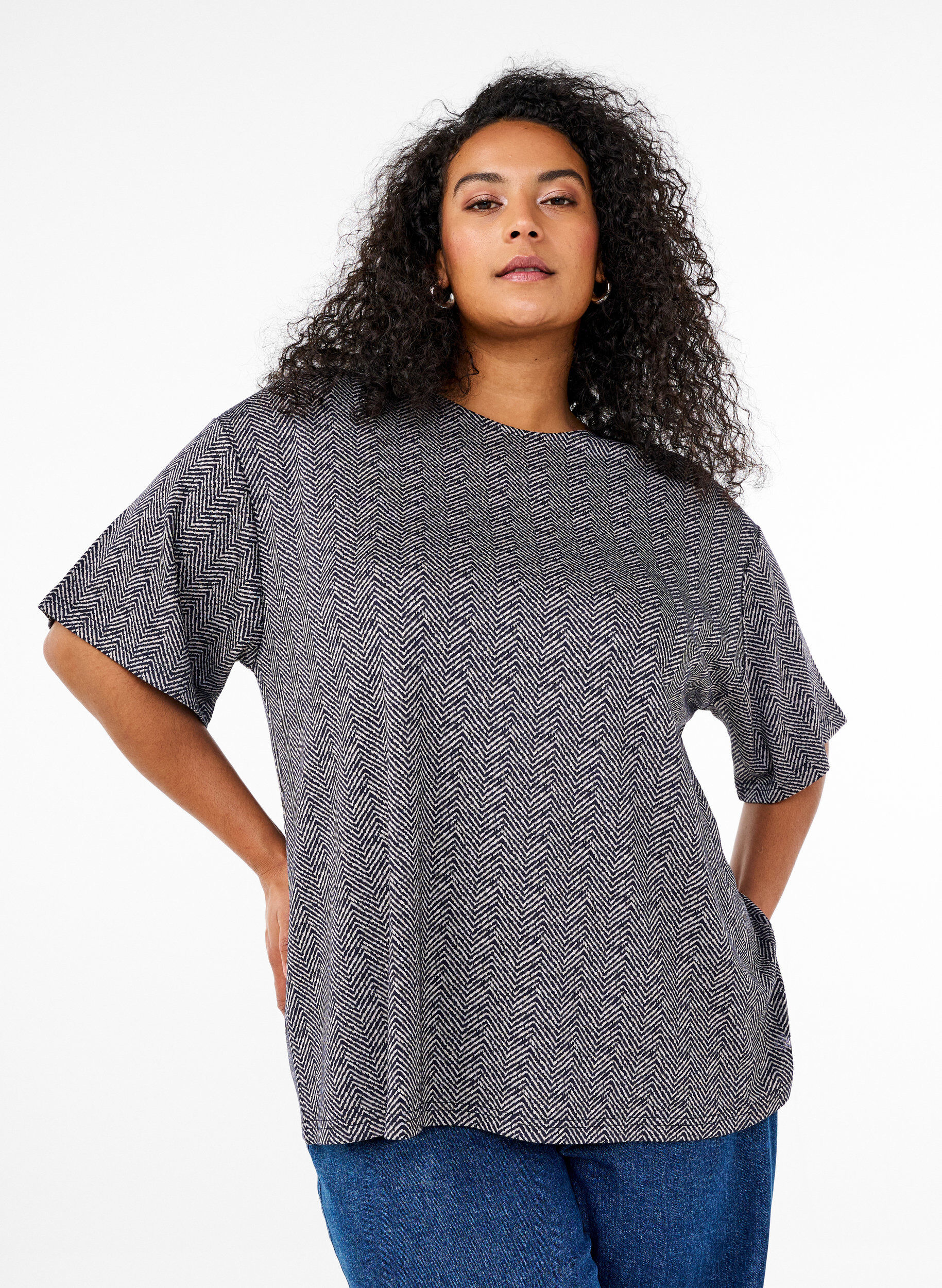 Oversize bluse med m&oslash;nster, Bl&aring;, Model