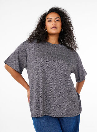 Zizzi Oversize bluse med mønster, Blå, Model image number 0