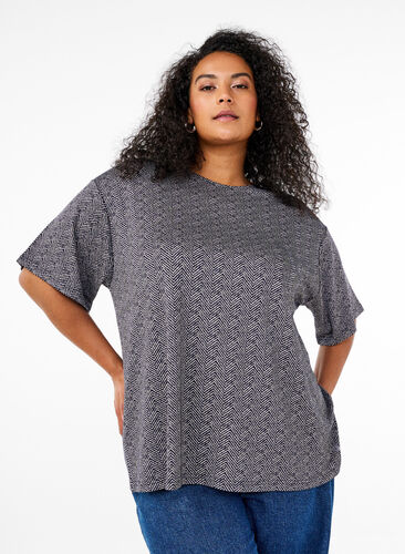 Zizzi Oversize bluse med mønster, Blå, Model image number 0