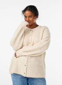 Cardigan med ull og alpakka og dekorative knapper, Beige Cardigan med ull og alpakka og dekorative knapper, Beige, Model