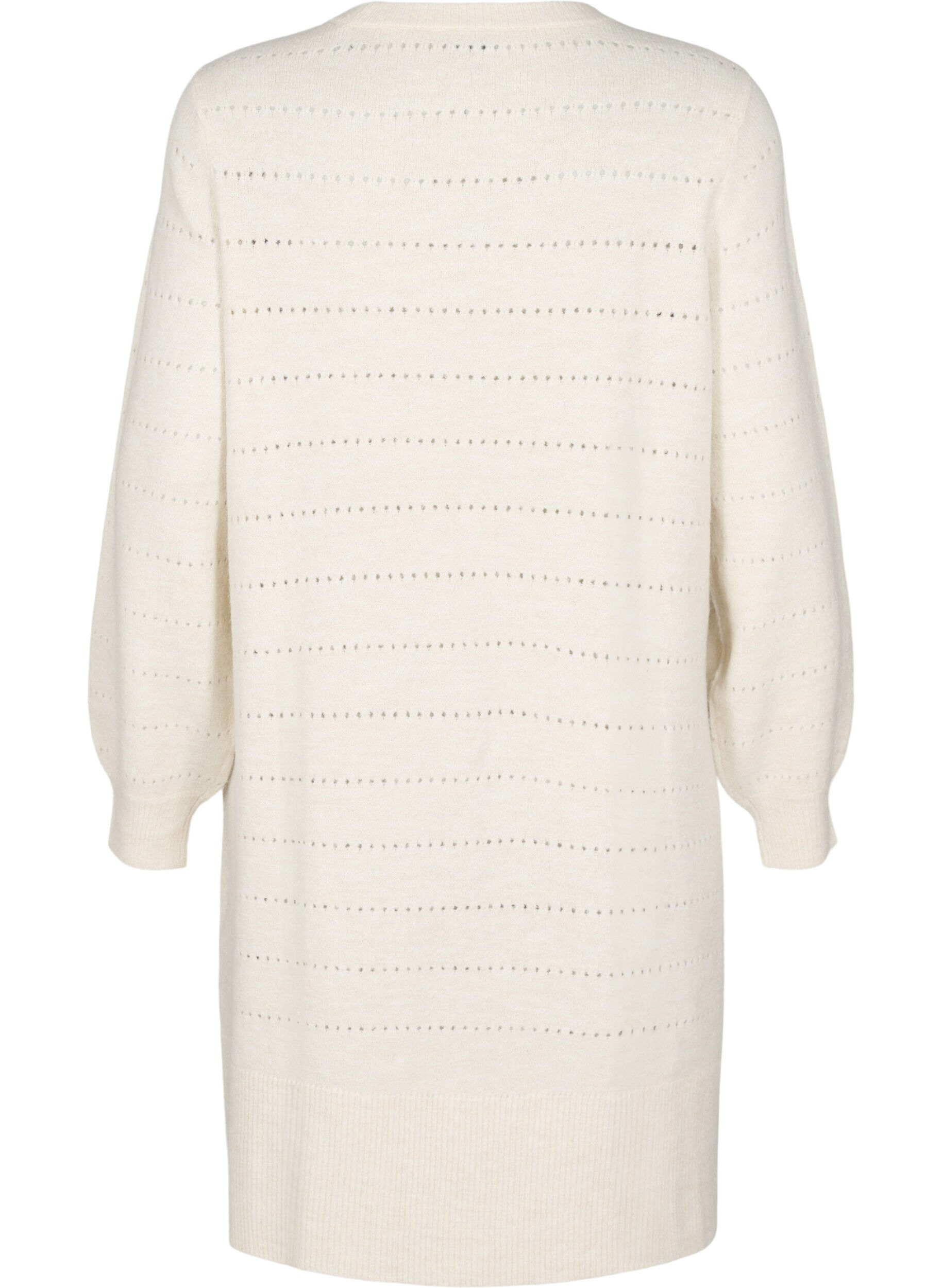 Zizzi Strikket kjole med splitter og hulm&oslash;nster, Birch Mel., Packshot image number 1