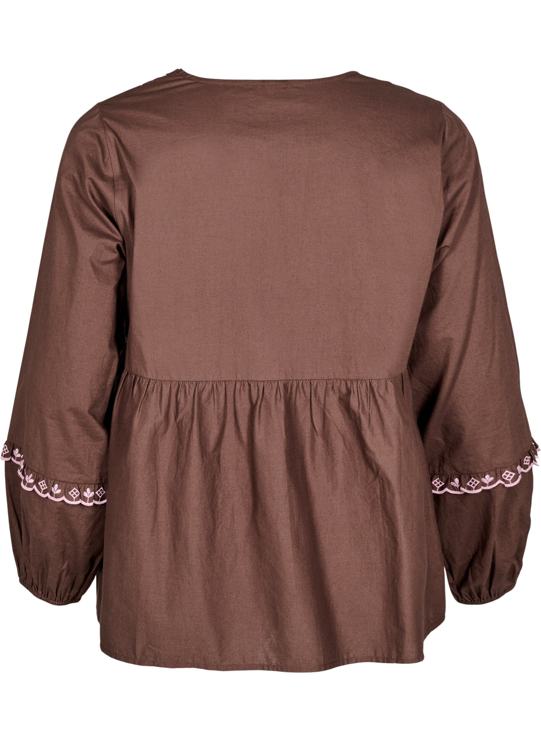 Zizzi Bluse med &aring;pen front og broderte detaljer, Brun, Packshot image number 1