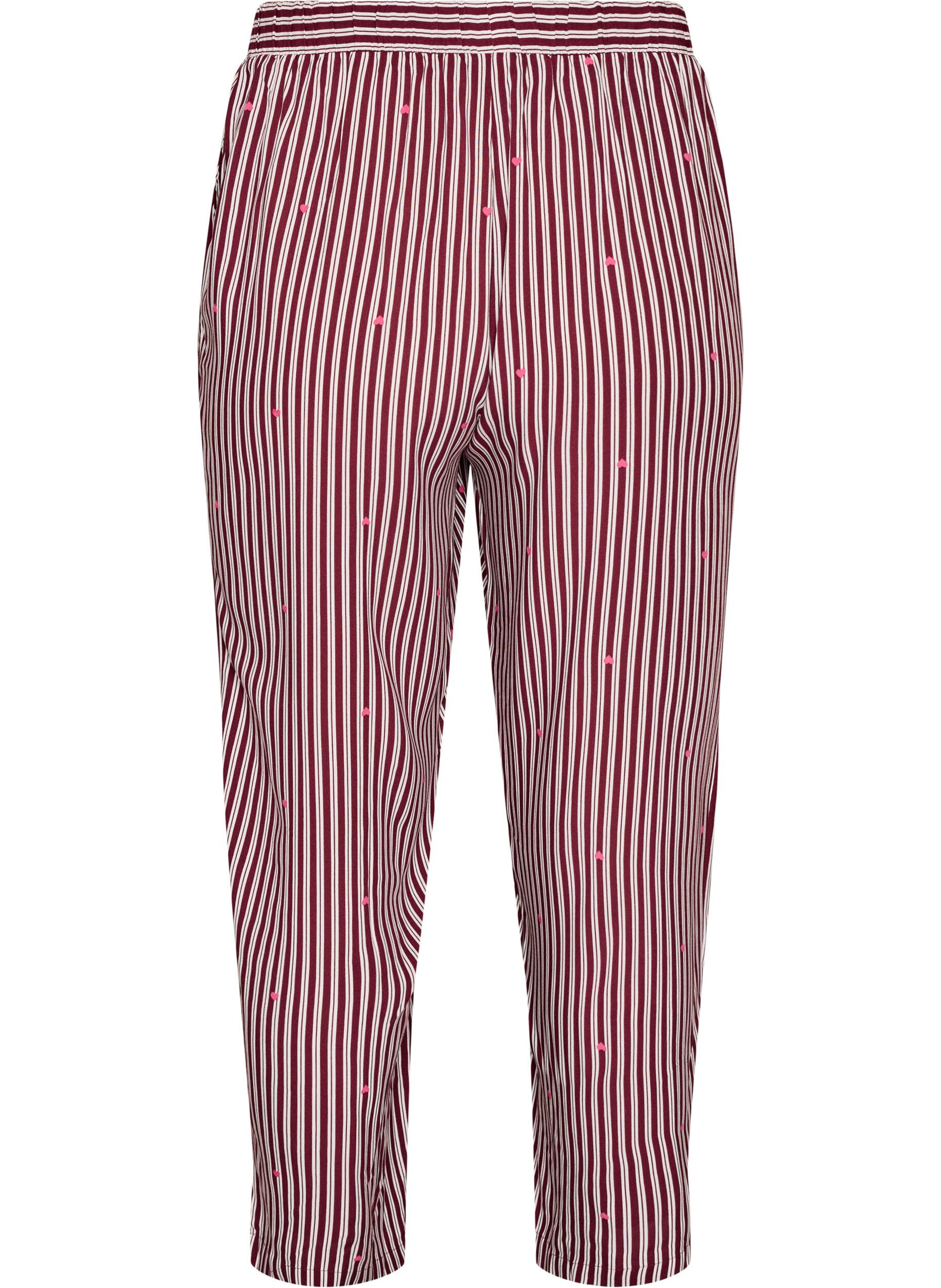 ZizziLoose fit nattbukser med striper og hjerter, M&oslash;rk Bordeaux, Packshot image number 1