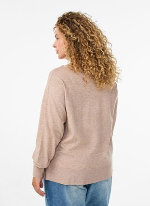 Zizzi Strikket bluse med midtsøm og raglanermer, Beige, Model image number 2