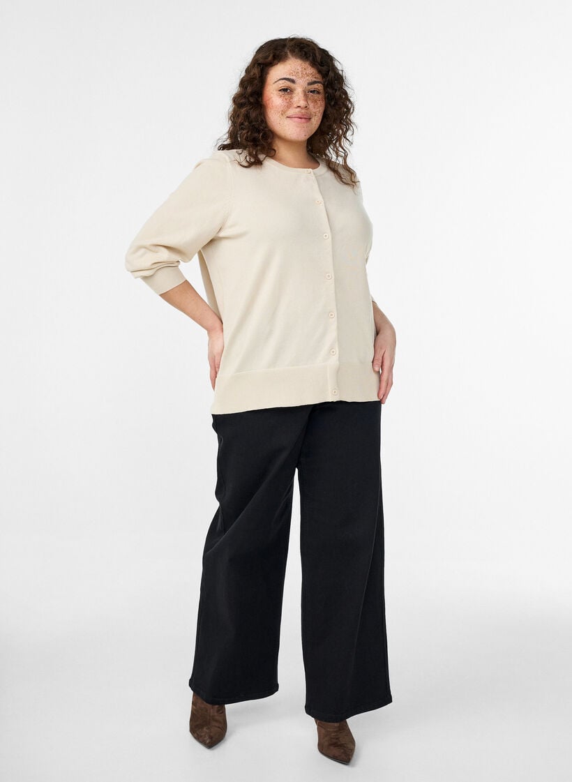 FLASH - Finstrikket cardigan med rund hals, Beige, Model image number 1