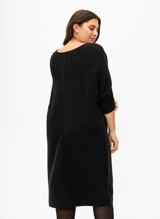 Ribbestrikket kjole med 3/4-ermer, Black, Model image number 1