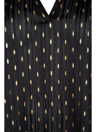 Mønstrete bluse med smock og V-hals, Black w. Gold, Packshot image number 2