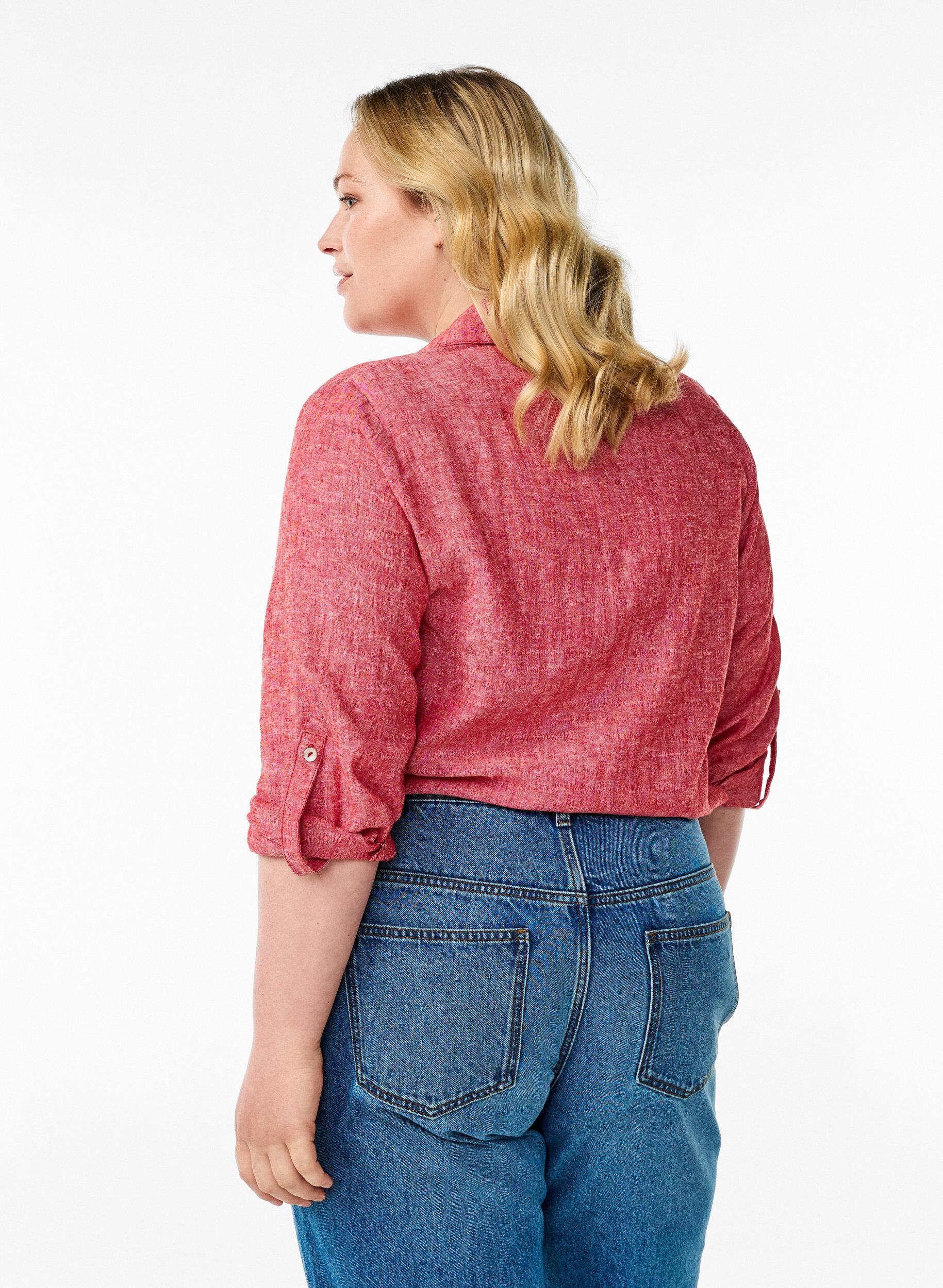 Zizzi Skjorte i lin og viskose med 3/4 ermer, R&oslash;d, Model image number 2