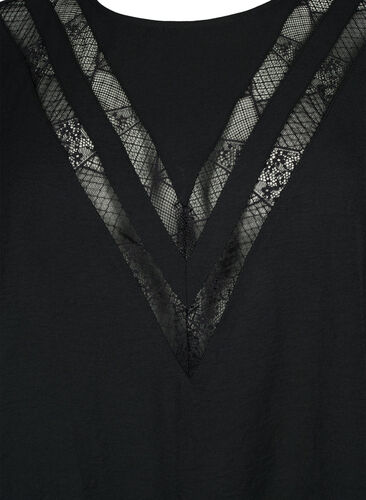 Bluse med lange ermer og blonder, Black, Packshot image number 2