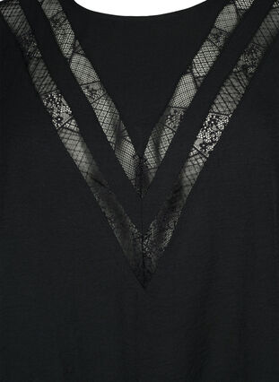 Bluse med lange ermer og blonder, Black, Packshot image number 2