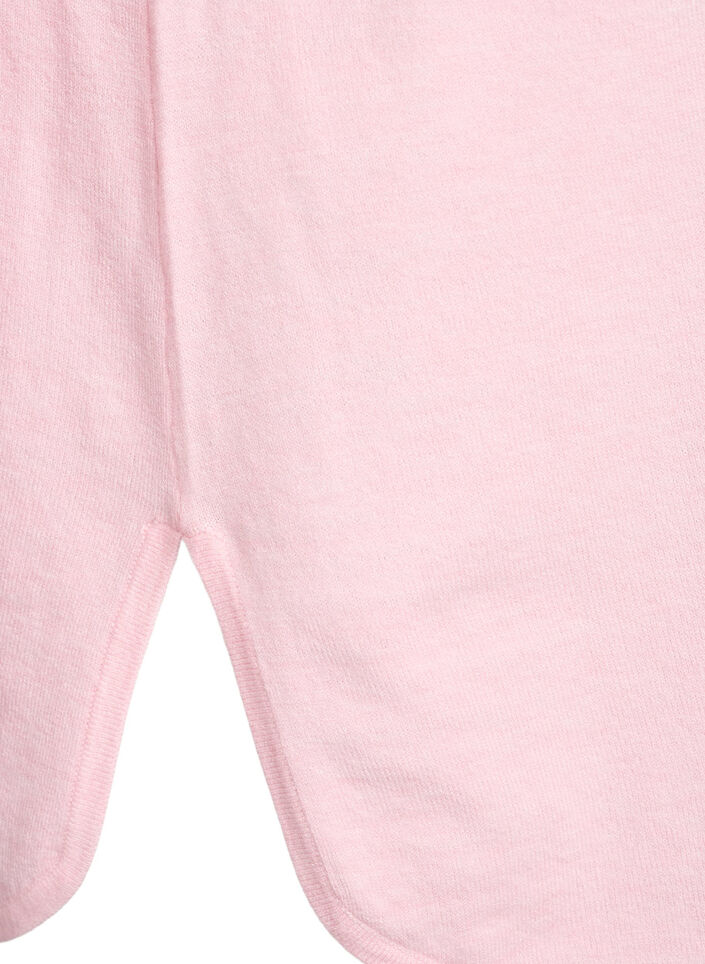 Finstrikket bluse med V-hals og detalj foran, Rosa, Packshot image number 3
