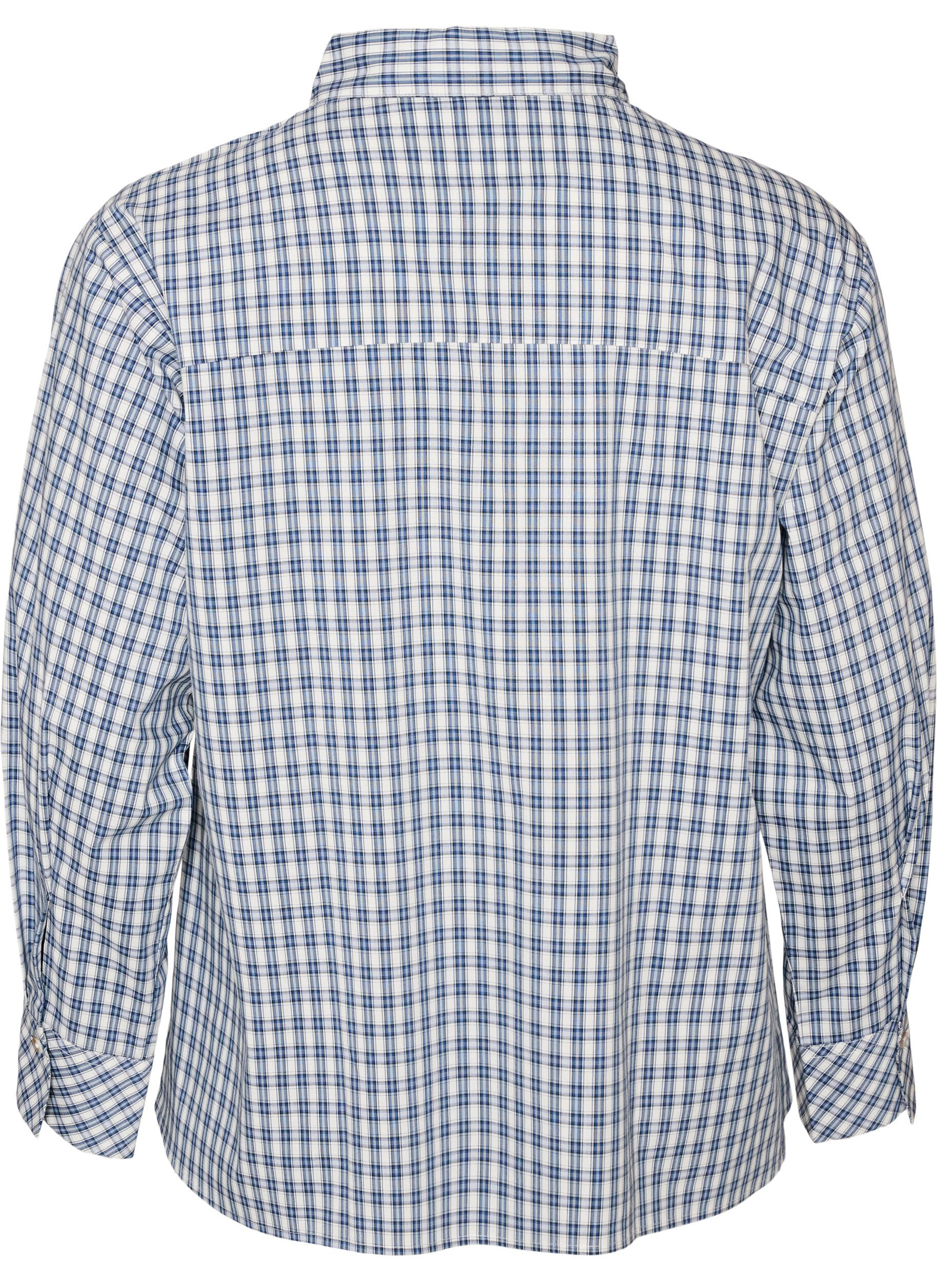 ZizziLoose fit rutete skjorte med knytebelte, Bl&aring;, Packshot image number 1