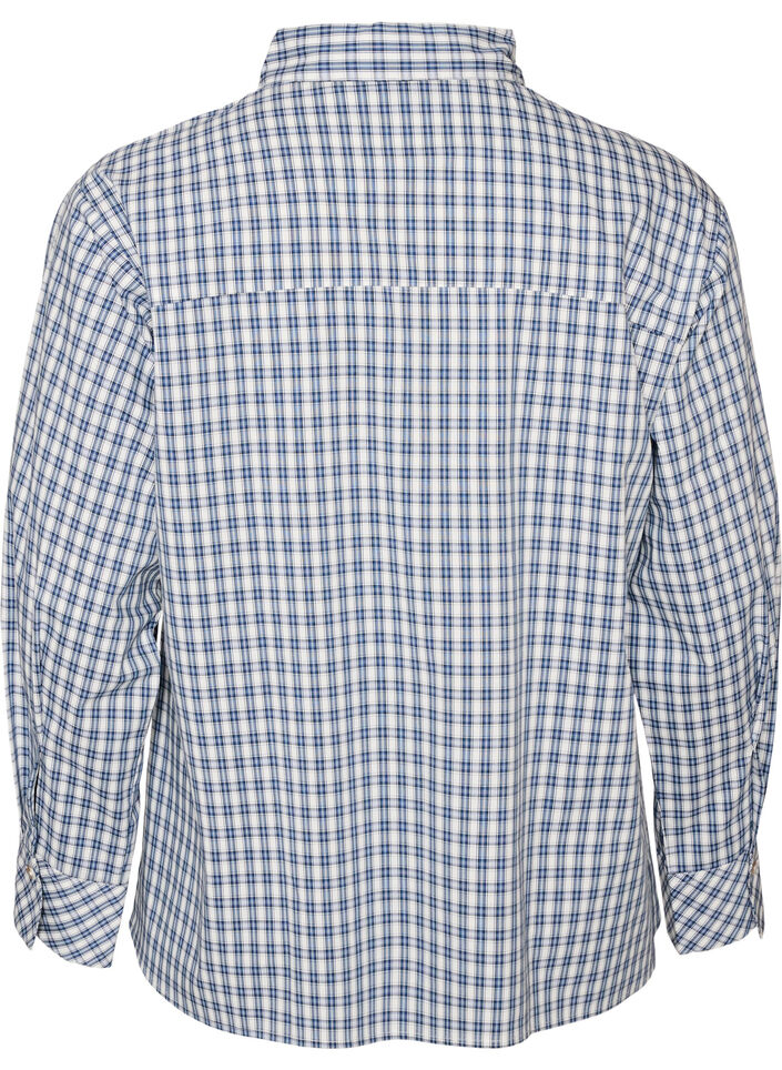 Loose fit rutete skjorte med knytebelte, Bl&aring;, Packshot image number 1