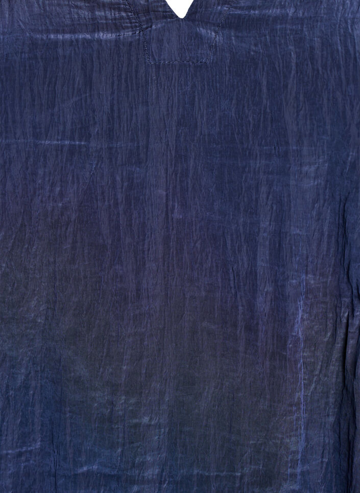 Bluse med V-hals og krøllete tekstur, Blå, Packshot image number 2