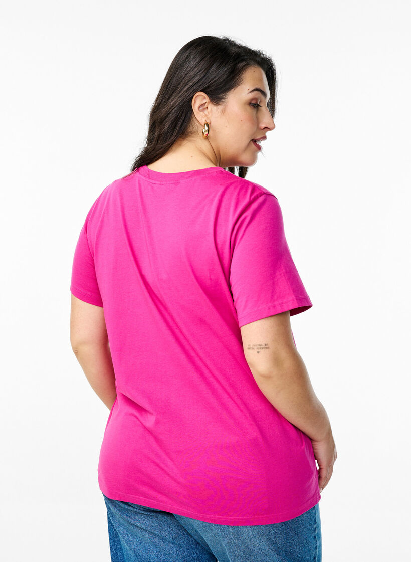 Basic T-skjorte i bomull med rund hals, Rose Violet, Model