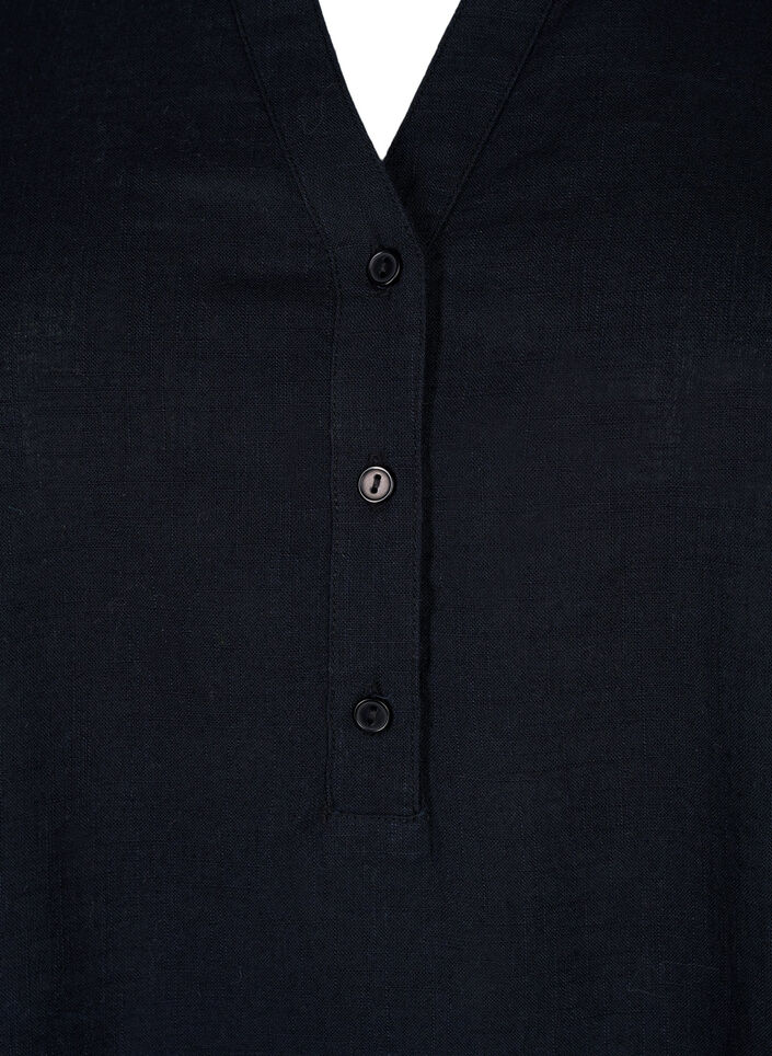 Bomullsbluse med V-hals, Black, Packshot image number 2