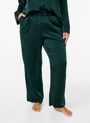 Zizzi Pyjamasbukse i sateng med elastisk linning, Scarab, Model image number 2