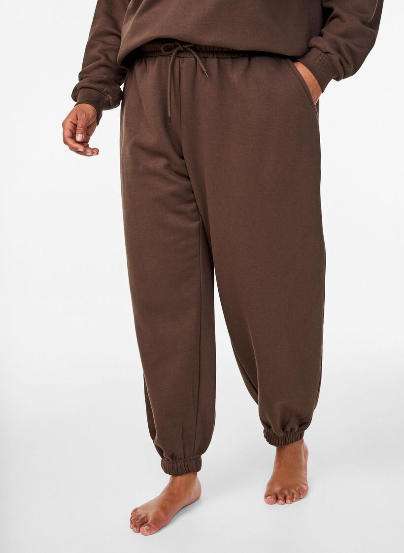 Joggebukser med h&oslash;y midje og lommer, Brun, Model image number 2