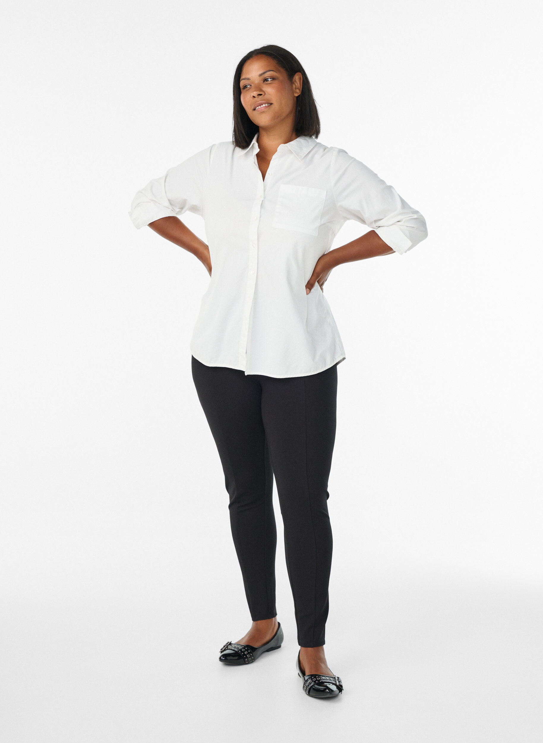 Leggings med bred strikk i livet, Svart, Model